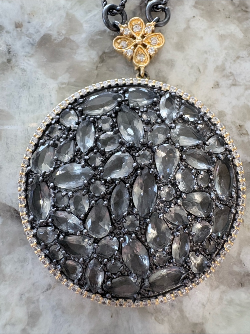 Freida Rothman Long 32” Drop Round Pendant Necklace - Gunmetal & Gold - Picture 2 of 4